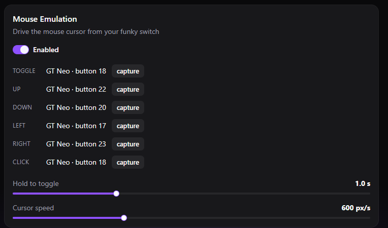 Mouse emulation settings driving the cursor from funky switch directions